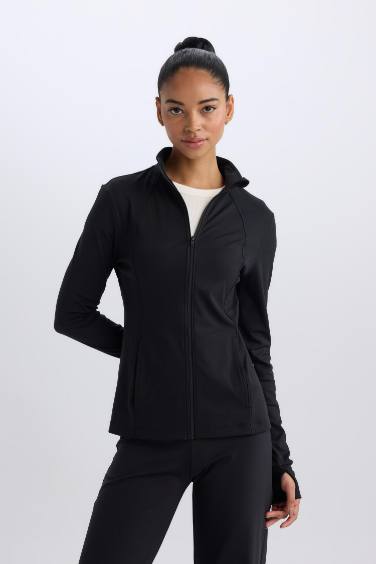 سترة سليم فيت برقبة عالية بساق بسحاب