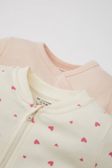 Baby Girl Heart Patterned 2 Pack Jumpsuit