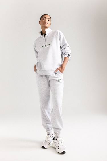 DeFactoFit Oversize Geniş Kalıp Dik Yaka Spor Baskılı Sporcu Sweatshirt