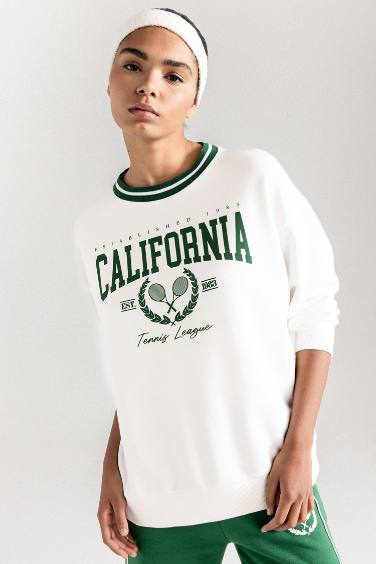 DeFactoFit Oversize Fit Printed Sports Sweatshirt