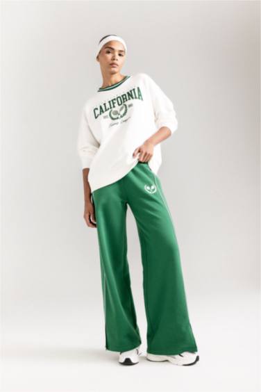 DeFactoFit Oversize Geniş Kalıp Bisiklet Yaka Baskılı Sporcu Sweatshirt