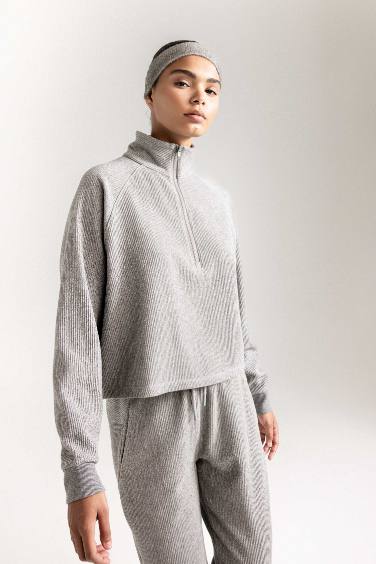 DeFactoFit Fermuarlı Dik Yaka Sporcu Sweatshirt