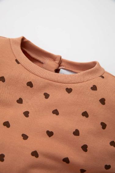 Baby Girl Crew Neck Heart Polka Dot Sweatshirt Dress
