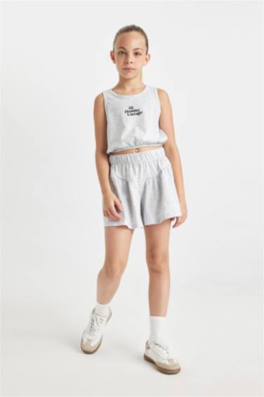 Girl Printed Sleeveless T-Shirt Shorts 2 Piece Set