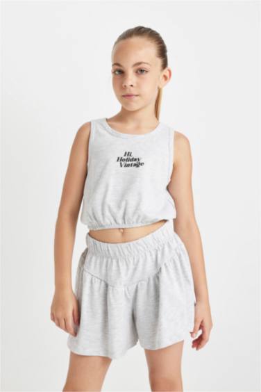 Girl Printed Sleeveless T-Shirt Shorts 2 Piece Set