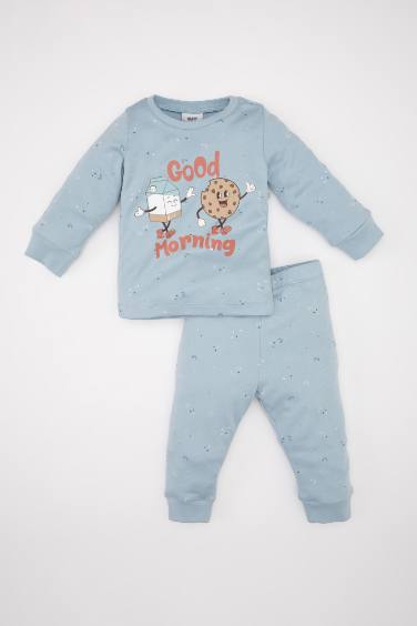 Erkek Bebek Pijama Takımı Baskılı Uzun Kollu Üst Uzun Alt