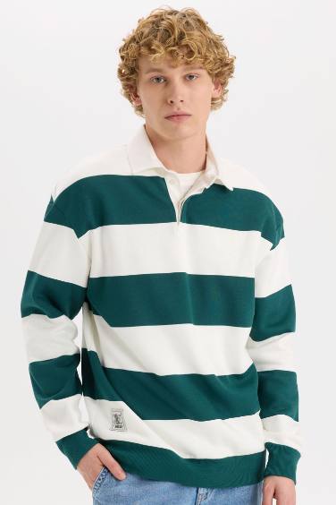 Boxy Fit Striped Long Sleeve Sweatshirt