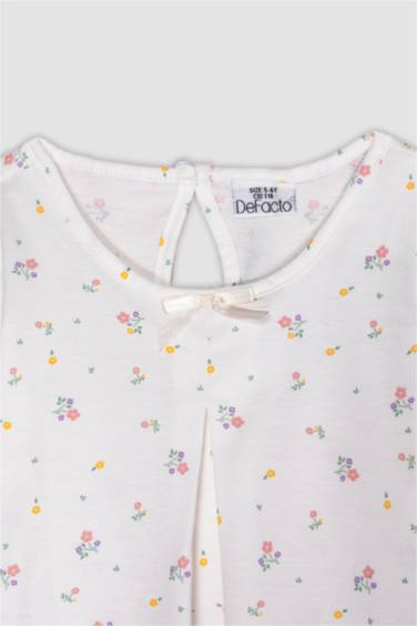 طقم بيجاما بيبي بناتي فلورال قصة عادية - قطعتين