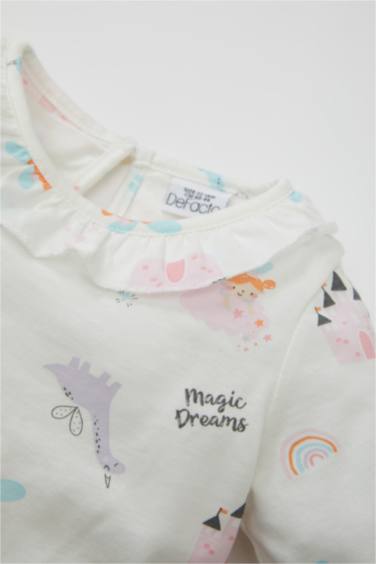 طقم بيجاما بيبي بناتي ممشط قصة عادية - قطعتين