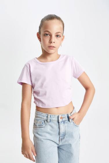 Girl Crew Neck Basic Crop T-Shirt