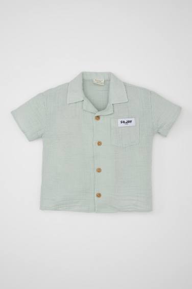 Baby Boy Open Collar Muslin Short Sleeve Shirt