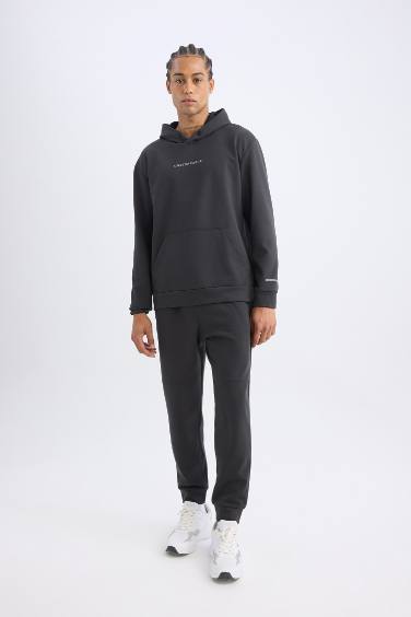 DeFactoFit Standart Fit Kapüşonlu Arma Baskılı Kanguru Cepli Skuba Dalgıç Kumaş Sporcu Sweatshirt