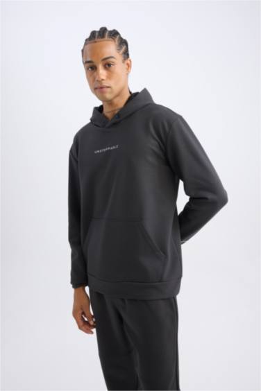 DeFactoFit Standart Fit Kapüşonlu Arma Baskılı Kanguru Cepli Skuba Dalgıç Kumaş Sporcu Sweatshirt