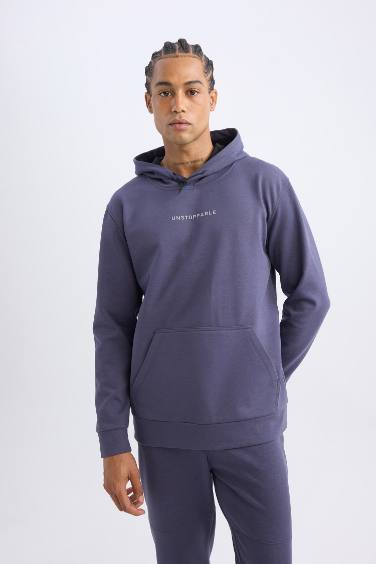 DeFactoFit Standart Fit Kapüşonlu Arma Baskılı Kanguru Cepli Skuba Dalgıç Kumaş Sweatshirt