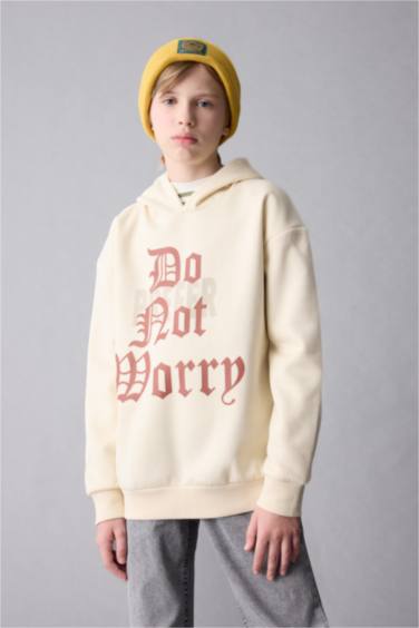 Erkek Çocuk Oversize Geniş Kalıp Kapüşonlu Baskılı Sweatshirt