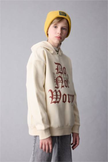 Erkek Çocuk Oversize Geniş Kalıp Kapüşonlu Baskılı Sweatshirt