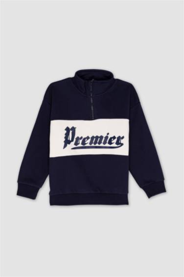 Oversize Geniş Kalıp Yarım Fermuarlı Baskılı Sweatshirt Erkek Çocuk