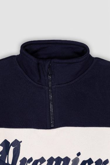 Oversize Geniş Kalıp Yarım Fermuarlı Baskılı Sweatshirt Erkek Çocuk