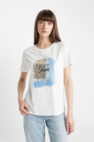 Regular Fit Crew Neck Printed Cotton Short Sleeve T-Shirt