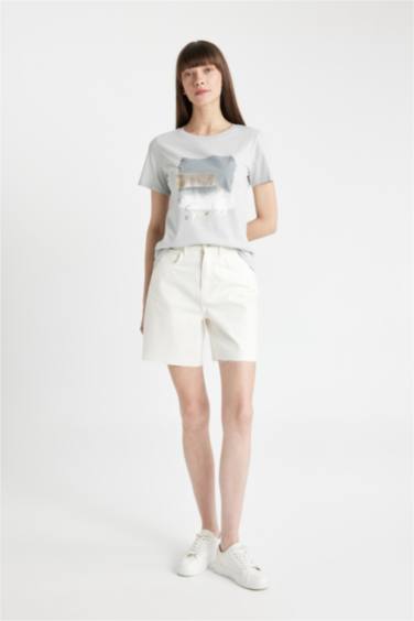 Regular Fit Crew Neck Printed Cotton Short Sleeve T-Shirt