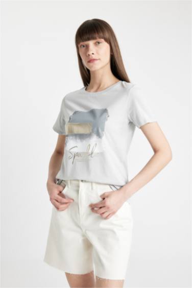 Regular Fit Crew Neck Printed Cotton Short Sleeve T-Shirt