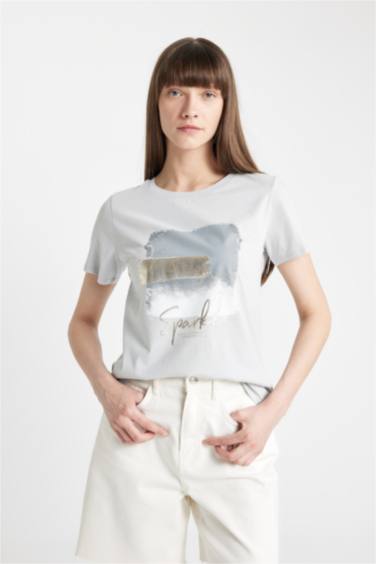 Regular Fit Crew Neck Printed Cotton Short Sleeve T-Shirt