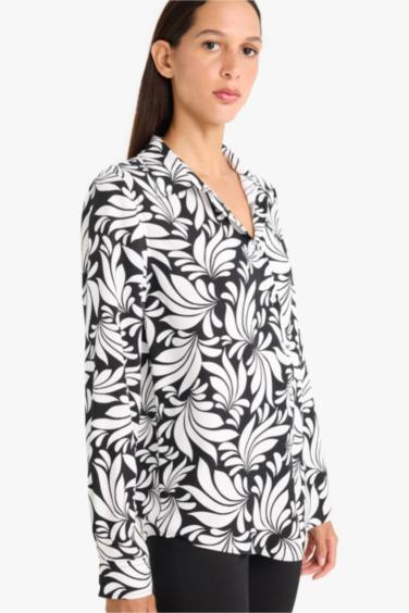 Regular Fit Shirt Collar Printed Long Sleeve Shirt