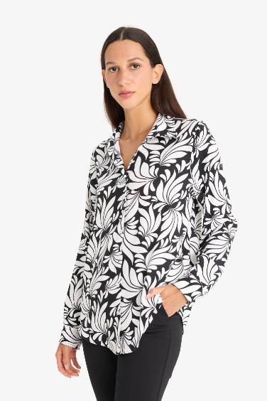 Regular Fit Shirt Collar Printed Long Sleeve Shirt