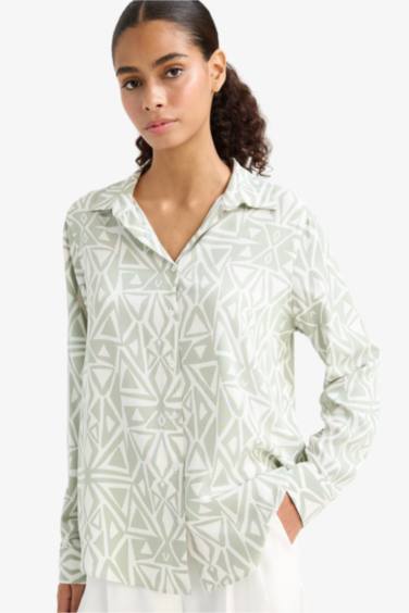 Regular Fit Shirt Collar Printed Long Sleeve Shirt