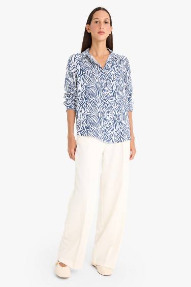 Regular Fit Shirt Collar Printed Long Sleeve Shirt