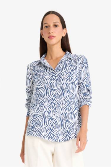 Regular Fit Shirt Collar Printed Long Sleeve Shirt