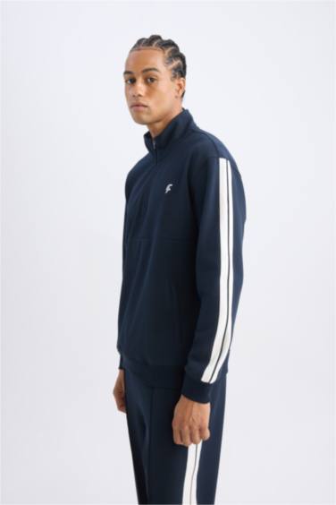 Lacivert Standart Fit Dik Yaka Yarım Fermuarlı Sporcu Sweatshirt