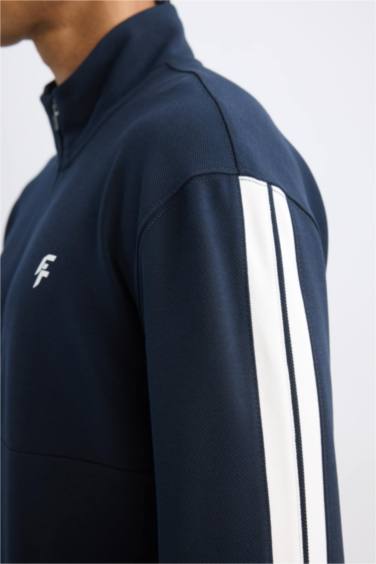 Lacivert Standart Fit Dik Yaka Yarım Fermuarlı Sporcu Sweatshirt