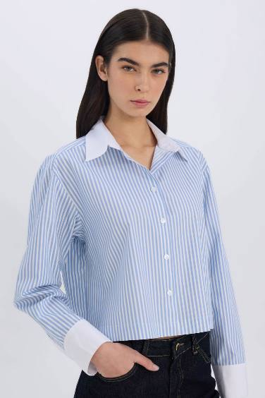 Poplin Long Sleeve Crop Shirt