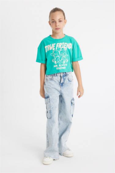 Girl Crew Neck Printed Crop T-Shirt