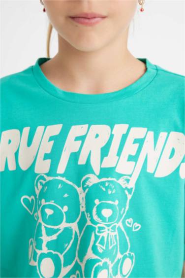 Girl Crew Neck Printed Crop T-Shirt