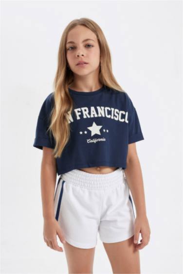 Girl Crew Neck Printed Crop T-Shirt
