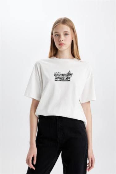 Oversize Fit Crew Neck Printed Short Sleeve T-Shirt