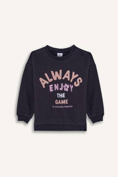 Baby Girl Regular Fit Crew Neck Slogan Printed Thin Fabric Sweatshirt