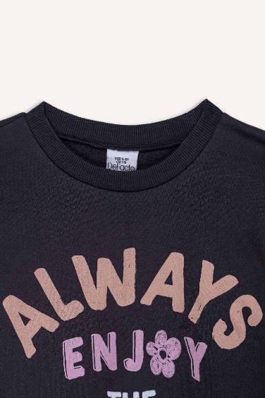 Baby Girl Regular Fit Crew Neck Slogan Printed Thin Fabric Sweatshirt