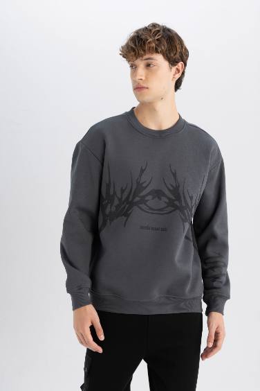 Boxy Fit Crew Neck Printed Sweatshirt