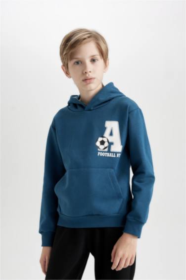 Erkek Çocuk 2'li Takım Baskılı Kapüşonlu Kanguru Cepli Sweatshirt Jogger Eşofman Altı