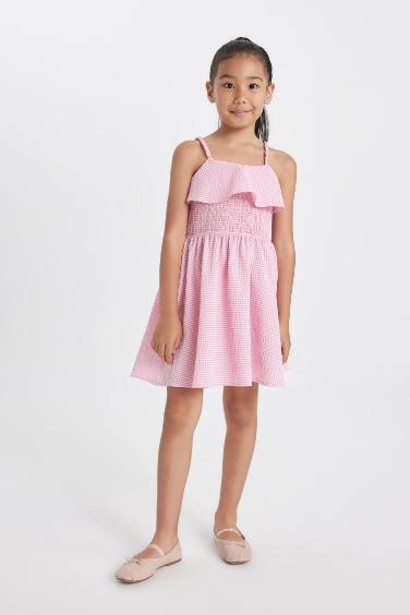 فستان بناتي قصة عادية بحمالات