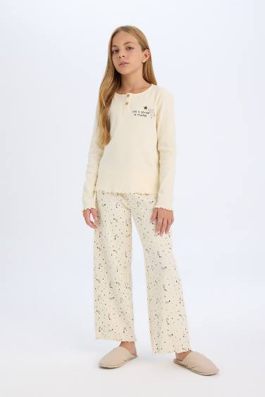 Girl Regular Fit Corduroy Printed 2 Piece Pajama Set