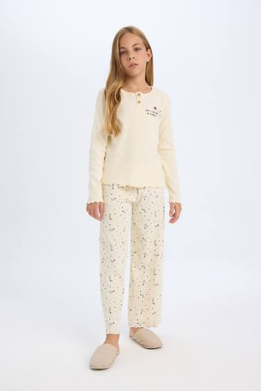 Girl Regular Fit Corduroy Printed 2 Piece Pajama Set