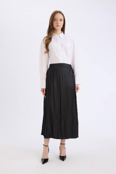 A Kesim Basic Düz Saten Maxi Etek