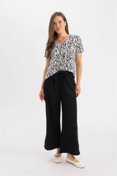 Pantacourt Capri Évasé à Jambes Large à Plis