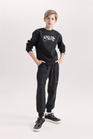 بنطلون بجامة رياضي ولادي قماش سميك قصة عادية