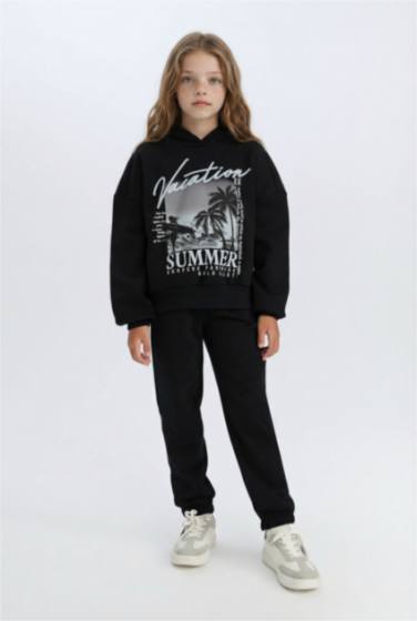 Ensemble pour fille : sweat à capuche imprimé et jogging