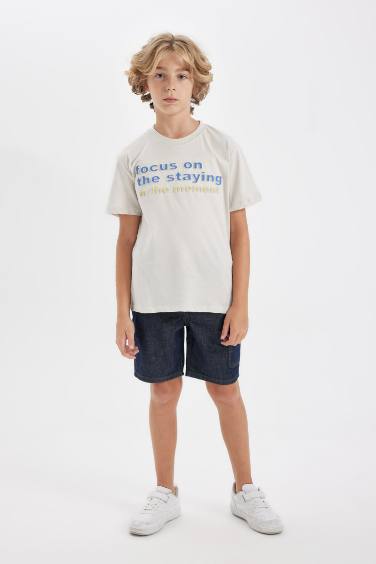 تي شيرت ولادي نص ردن مطبوع قصة عادية